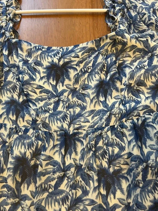 PAIGE Blue and White Palm-Print Long Sleeve Casual Dress - Picture 4 of 7